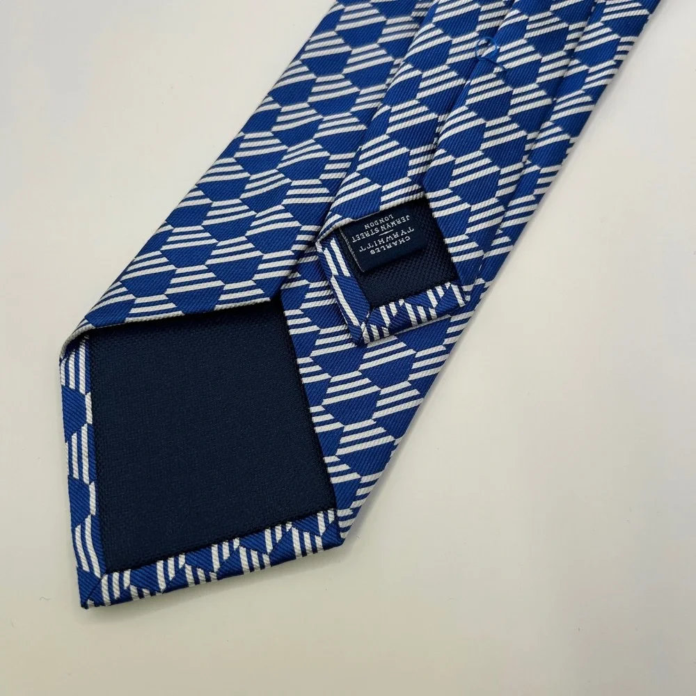 Charles Tyrwhitt Mens Blue White Geometric Hexagon Silk Tie RN116036